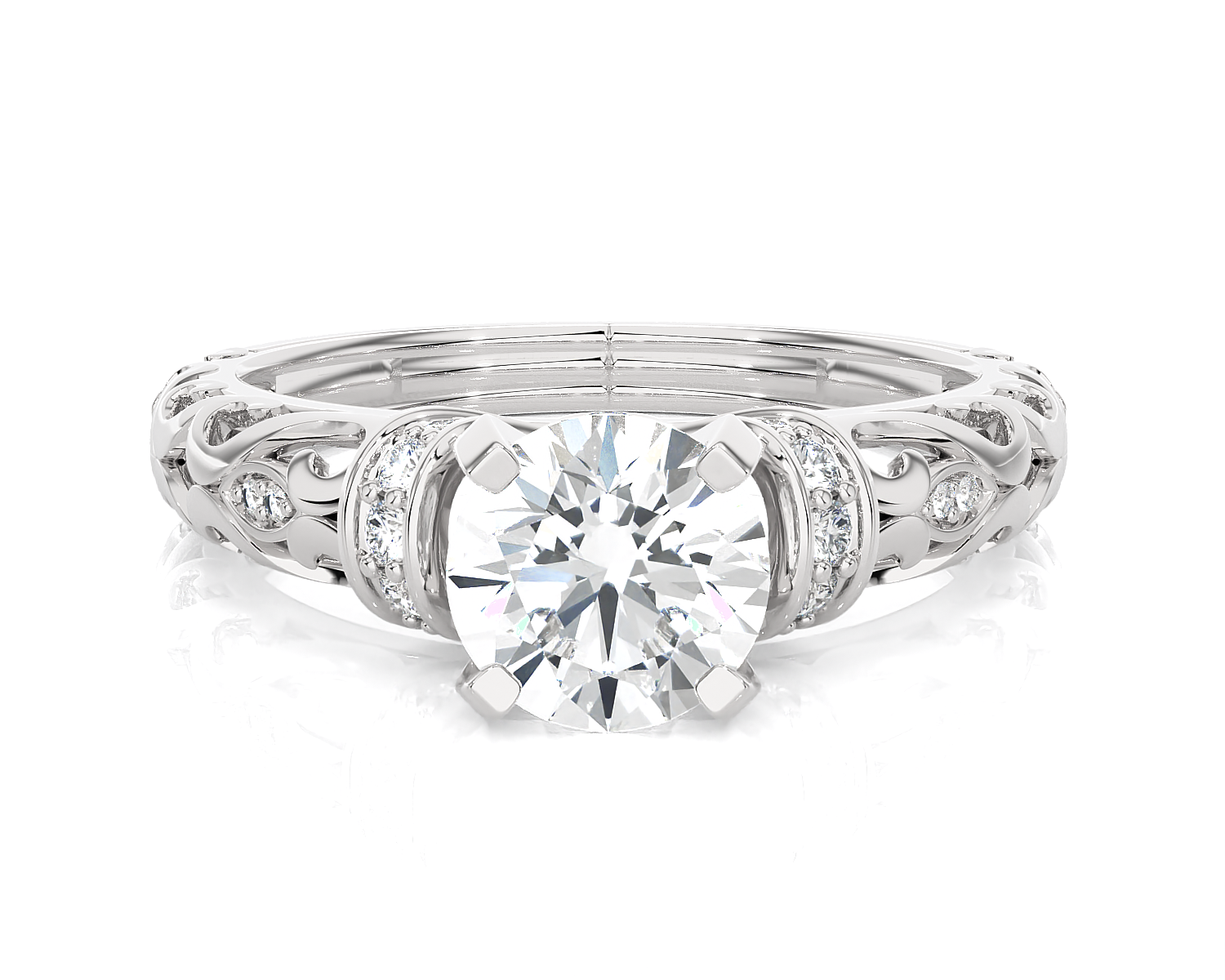 Round Lab Grown Diamond Side Stone Engagement Ring