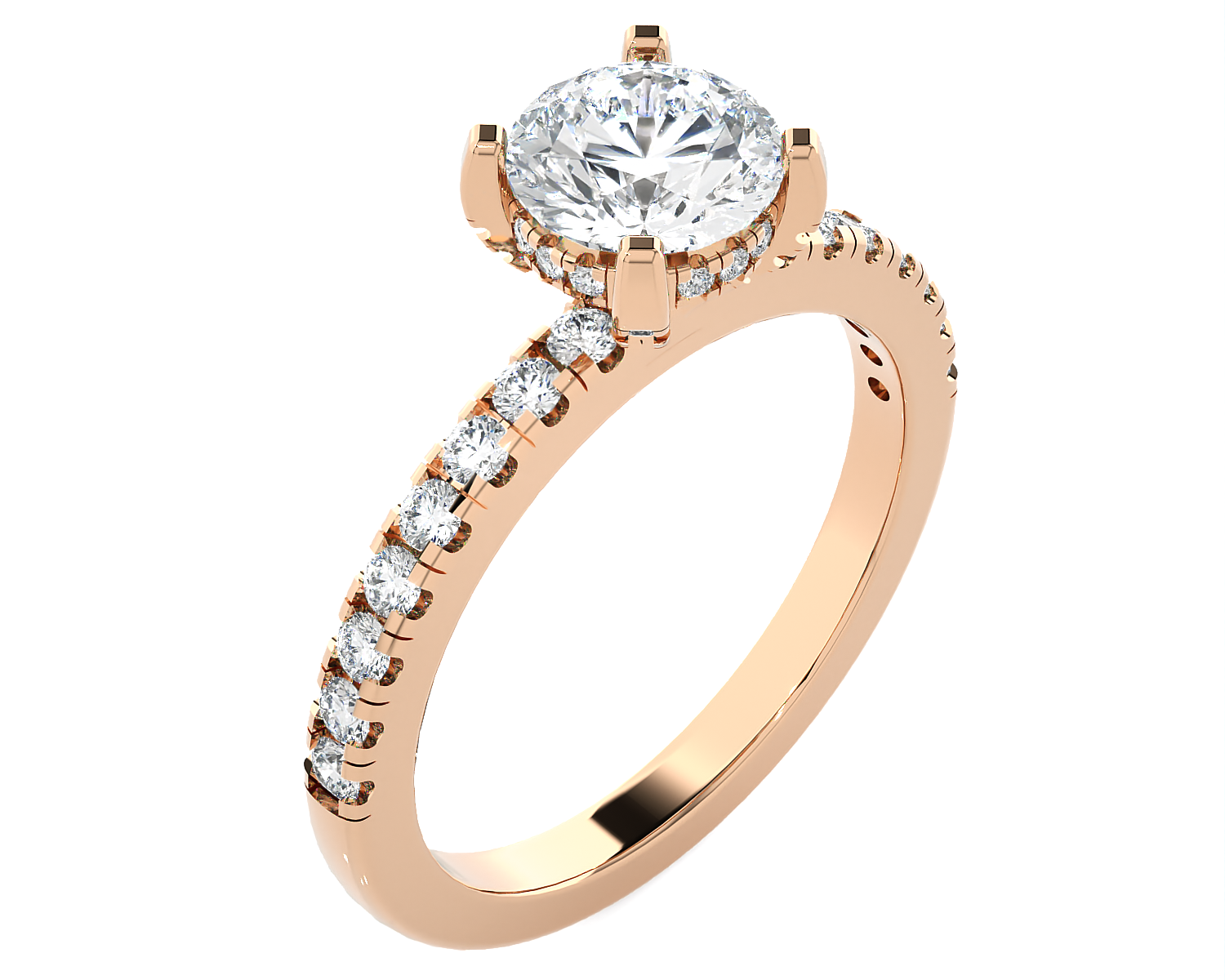 Round Lab Grown Diamond Side Stone Engagement Ring