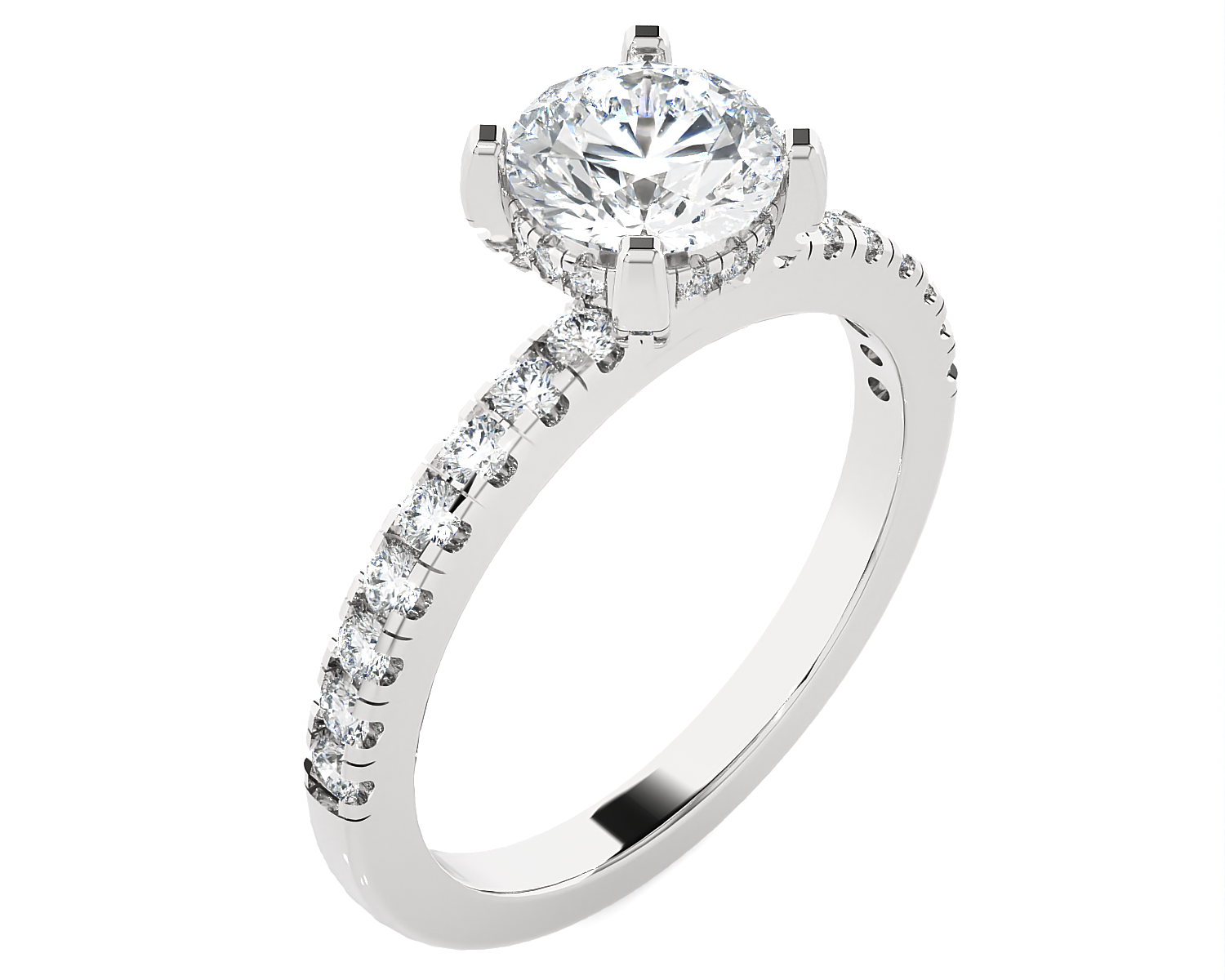 Round Lab Grown Diamond Side Stone Engagement Ring