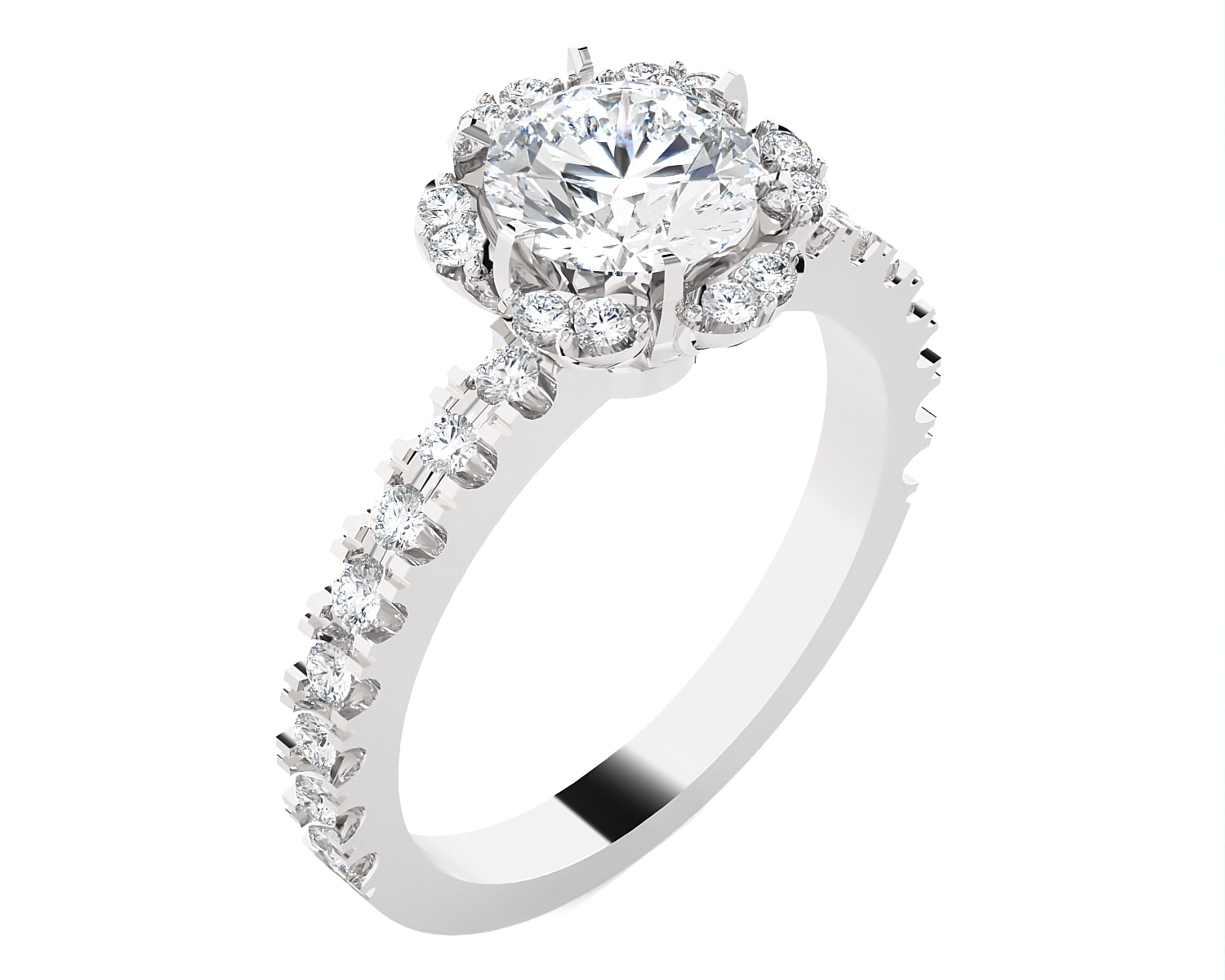 Round Lab Grown Diamond Halo Engagement Ring