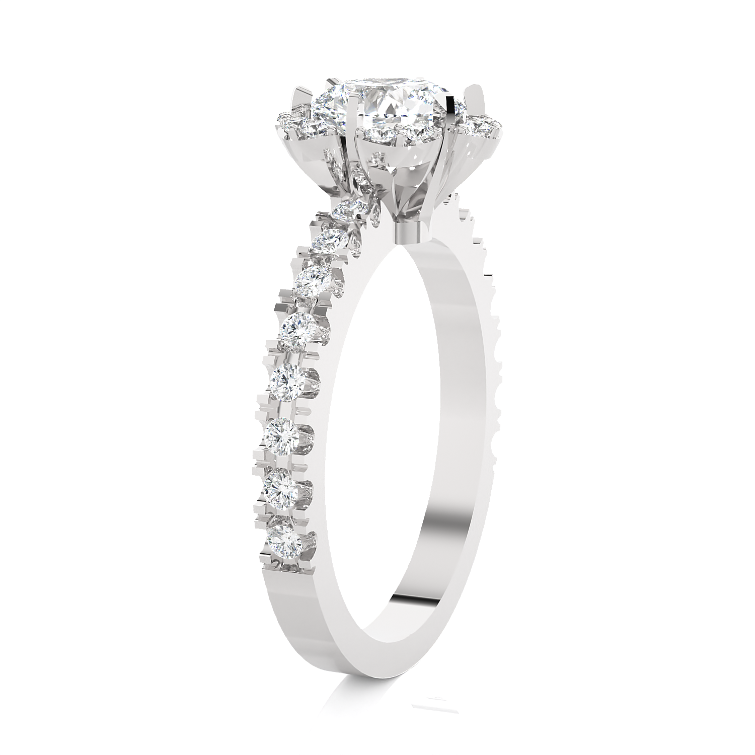 Round Lab Grown Diamond Halo Engagement Ring