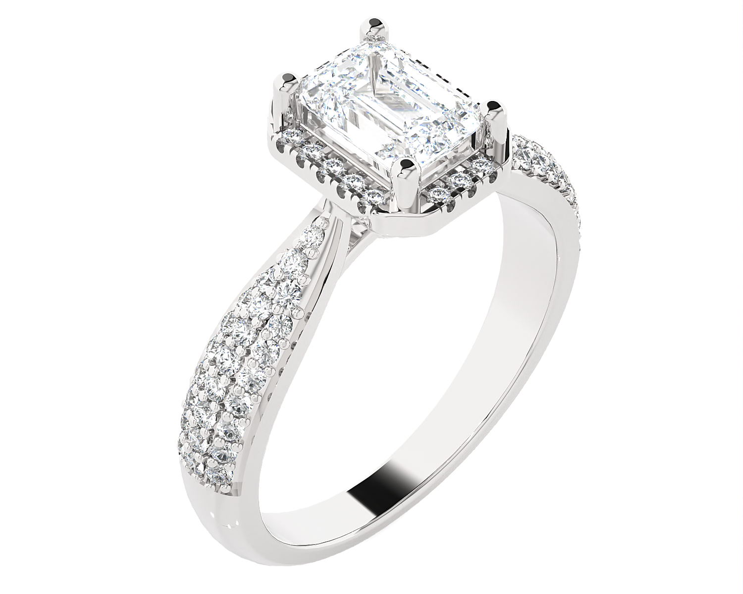 Emerald-Cut Lab Grown Diamond Halo Engagement Ring