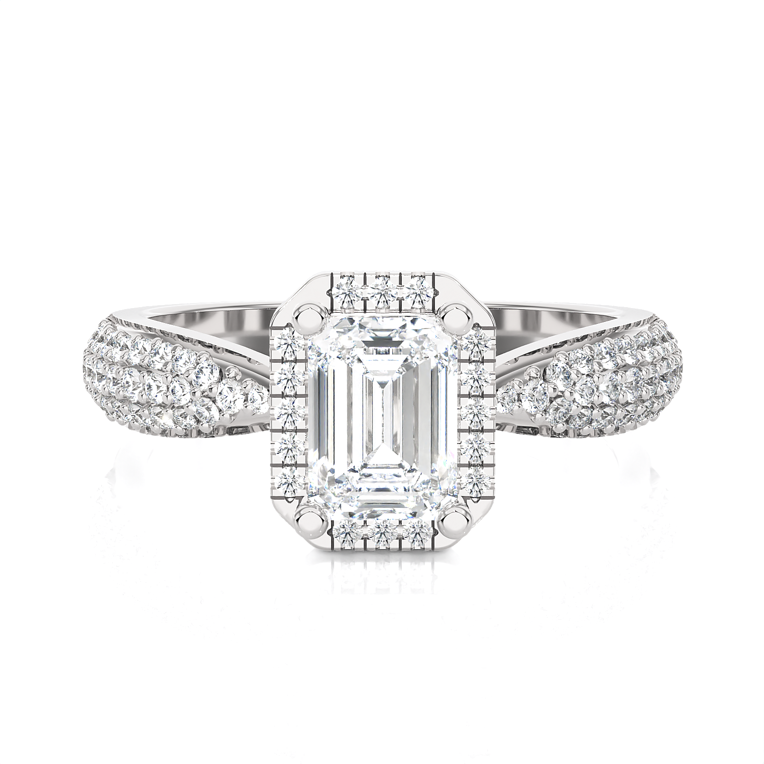 Emerald-Cut Lab Grown Diamond Halo Engagement Ring