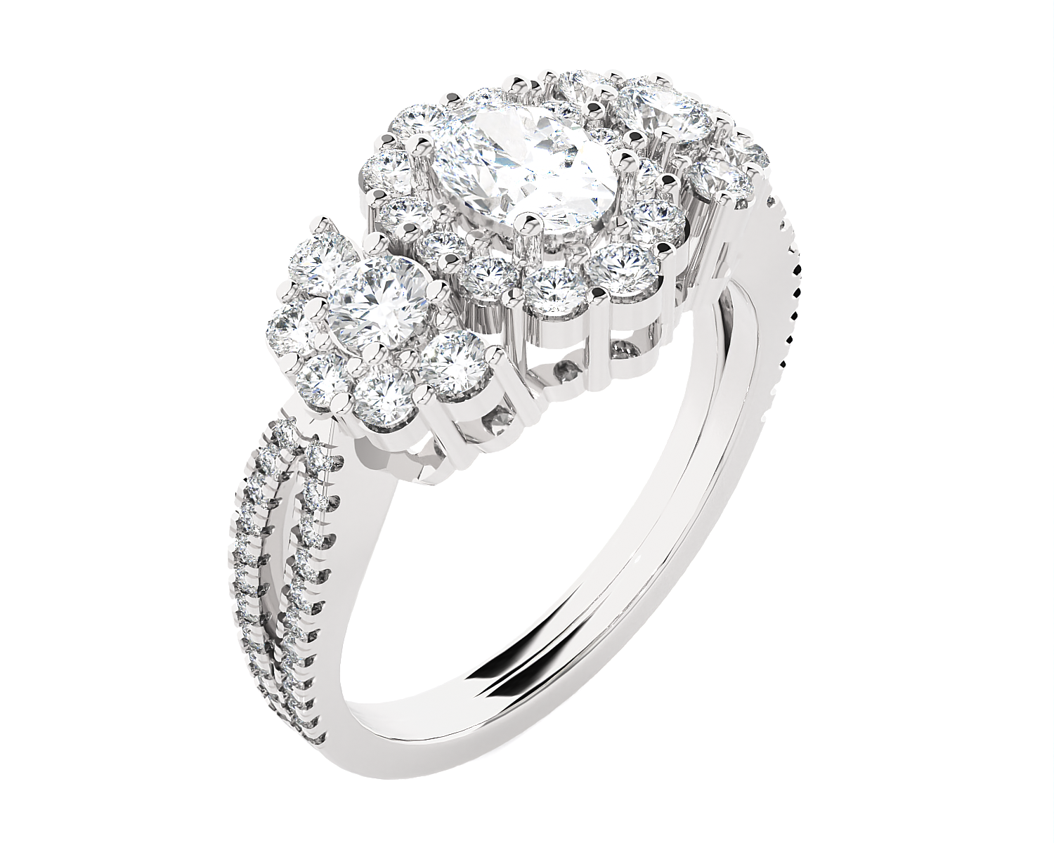 Oval With Round Three Stone Lab Grown Diamond Ring