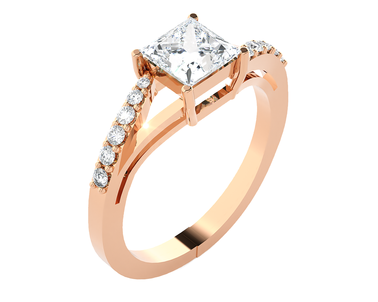 Princess-Cut Lab Grown Diamond Side Stone Engagement Ring