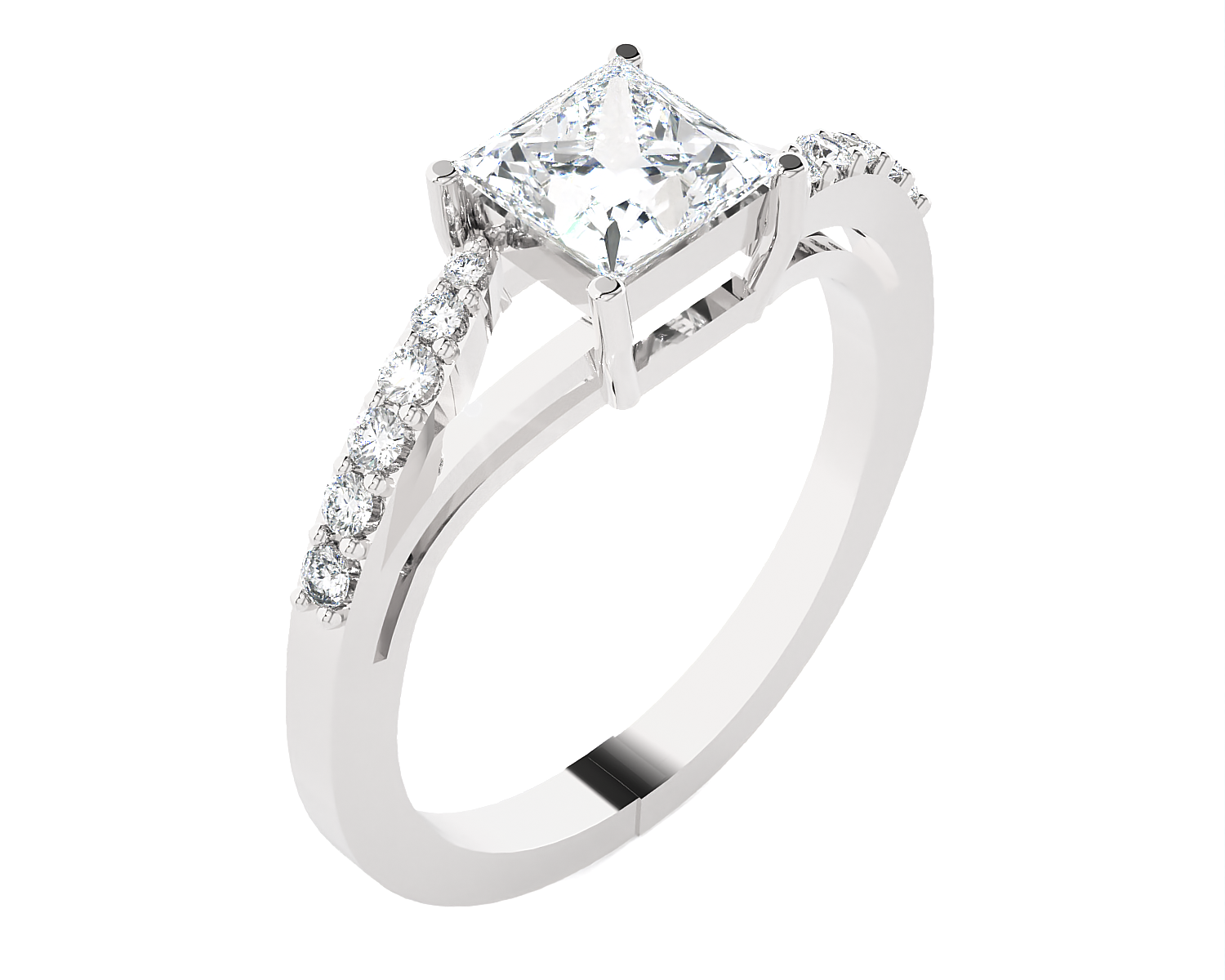 Princess-Cut Lab Grown Diamond Side Stone Engagement Ring