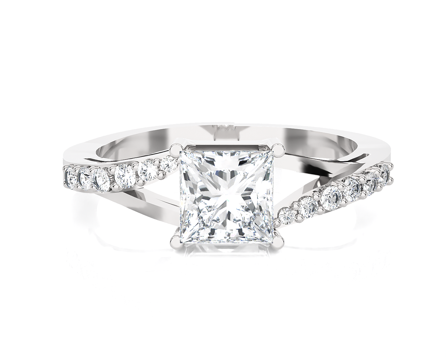 Princess-Cut Lab Grown Diamond Side Stone Engagement Ring