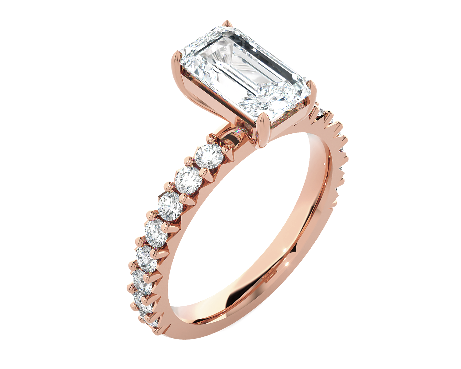 Emerald-Cut Lab Grown Diamond Side Stone Engagement Ring