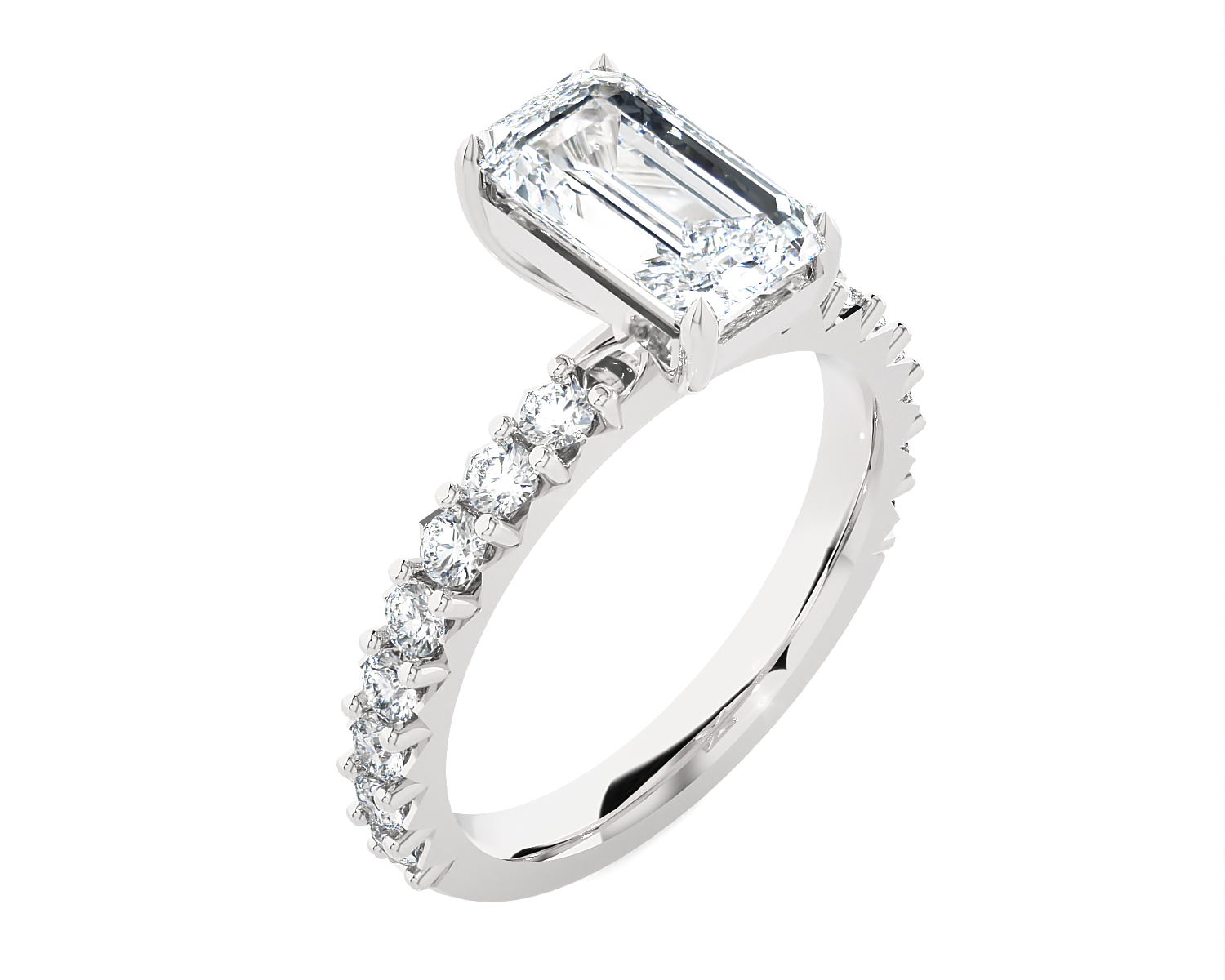 Emerald-Cut Lab Grown Diamond Side Stone Engagement Ring