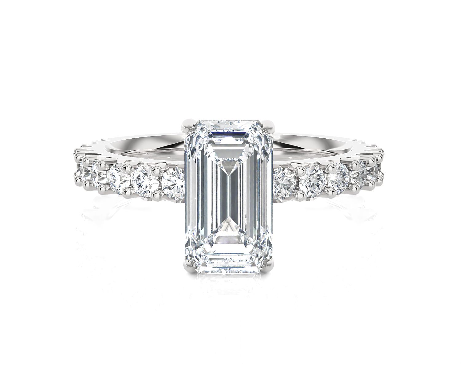 Emerald-Cut Lab Grown Diamond Side Stone Engagement Ring