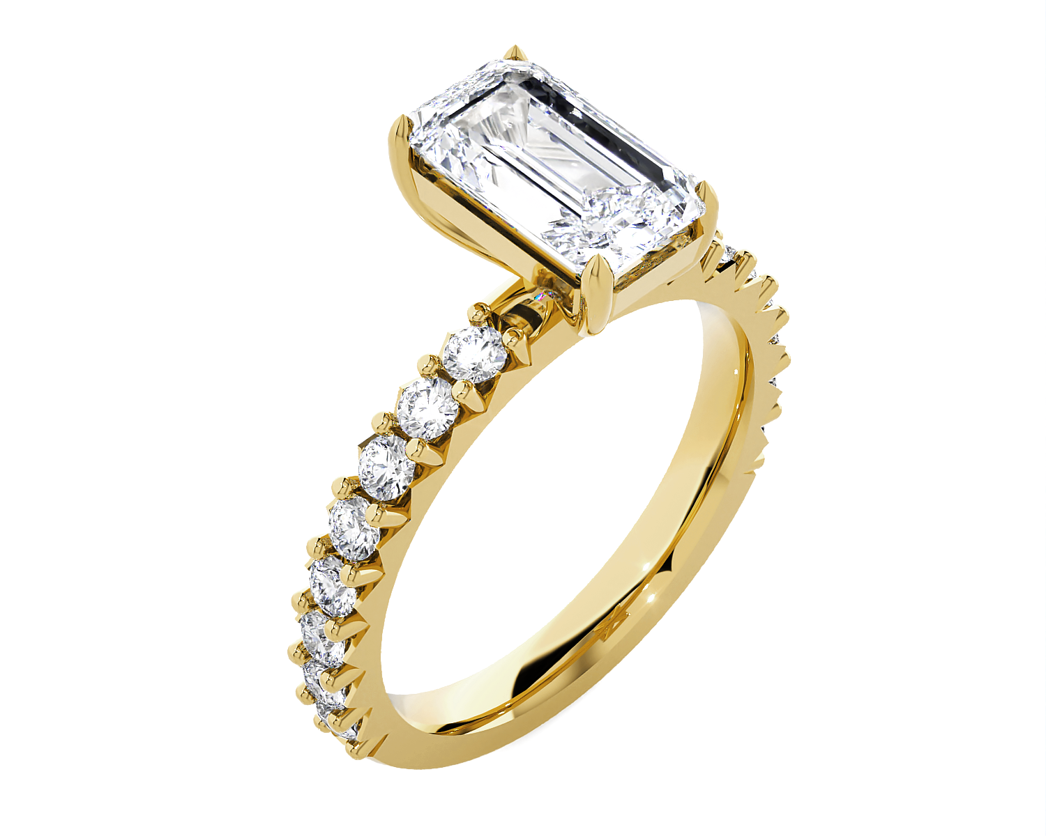 Emerald-Cut Lab Grown Diamond Side Stone Engagement Ring