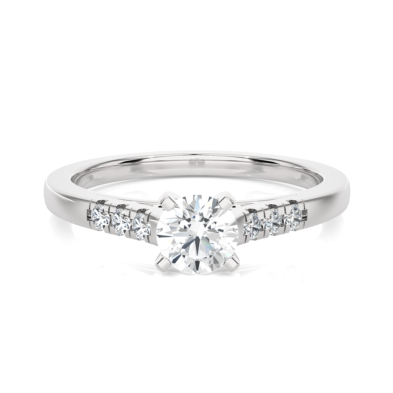 Round Lab Grown Diamond Side Stone Engagement Ring