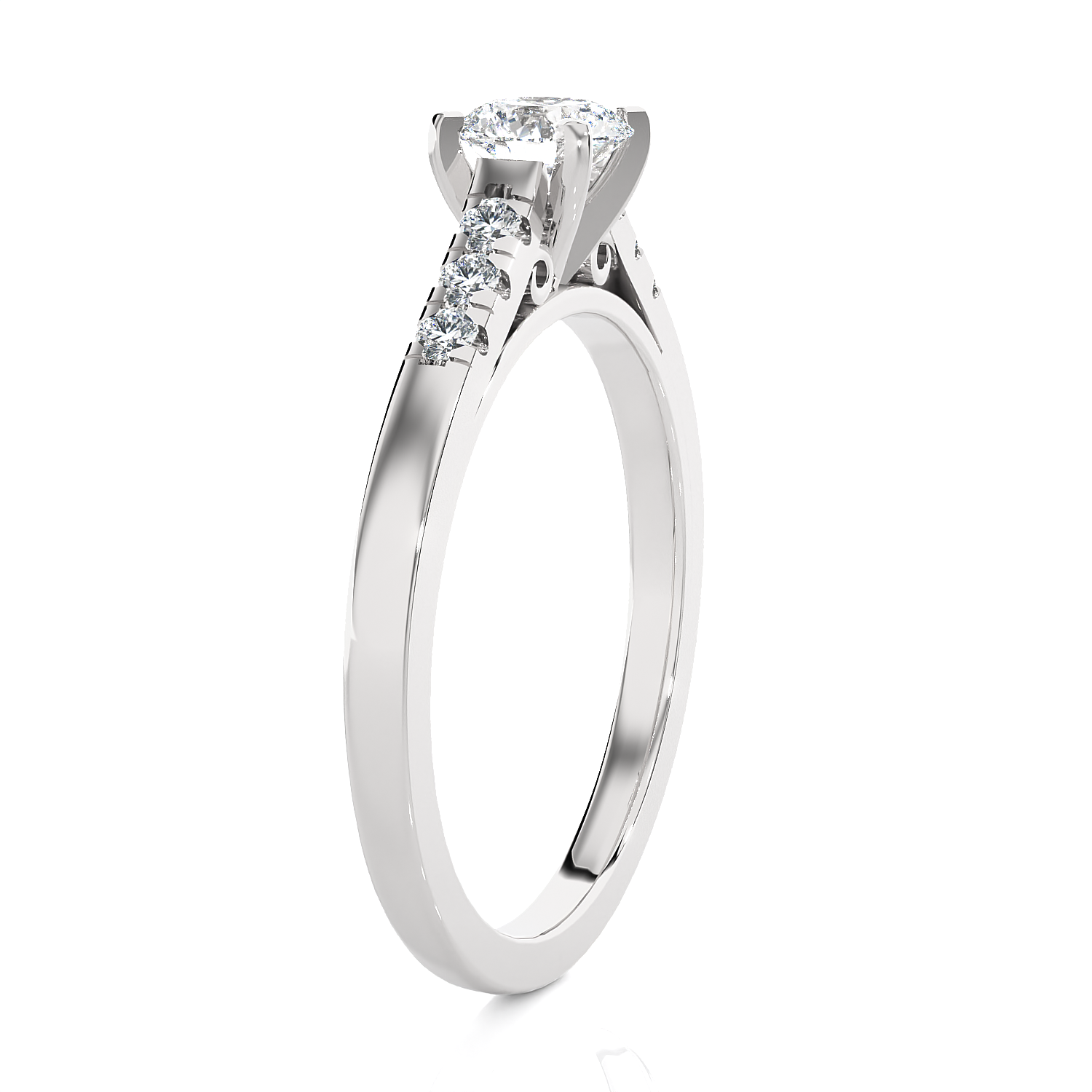 Round Lab Grown Diamond Side Stone Engagement Ring