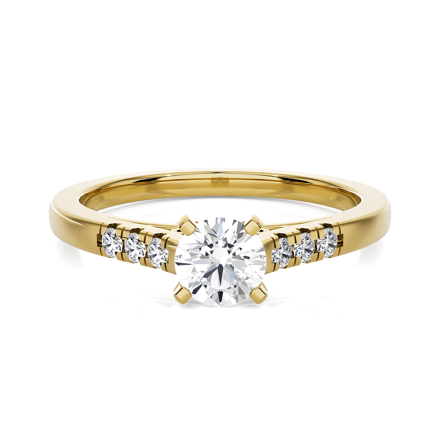 Round Lab Grown Diamond Side Stone Engagement Ring