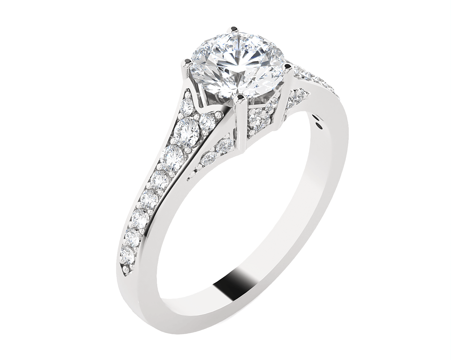 Round Lab Grown Diamond Side Stone Engagement Ring