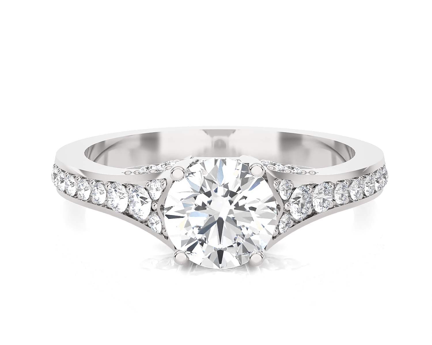 Round Lab Grown Diamond Side Stone Engagement Ring