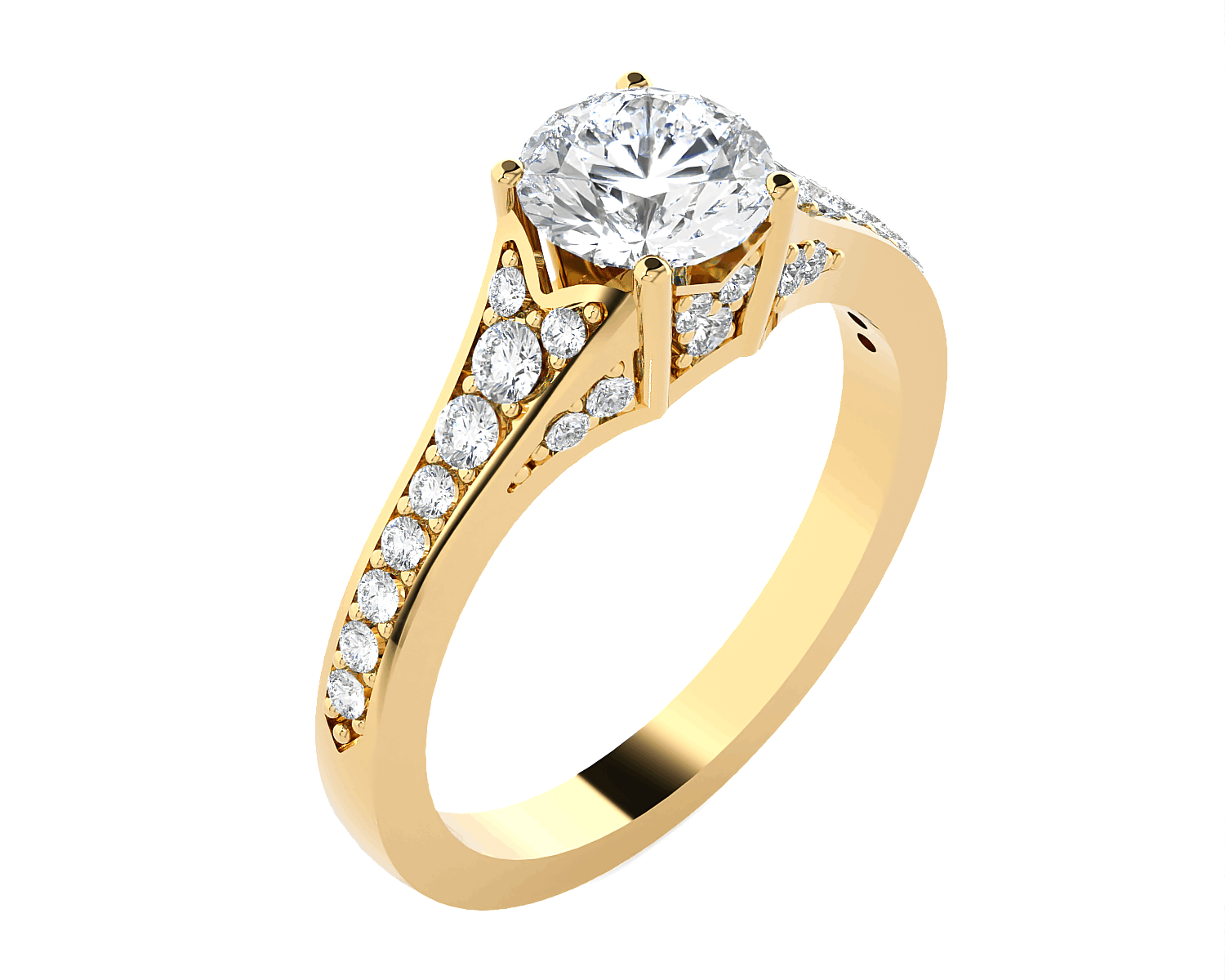 Round Lab Grown Diamond Side Stone Engagement Ring