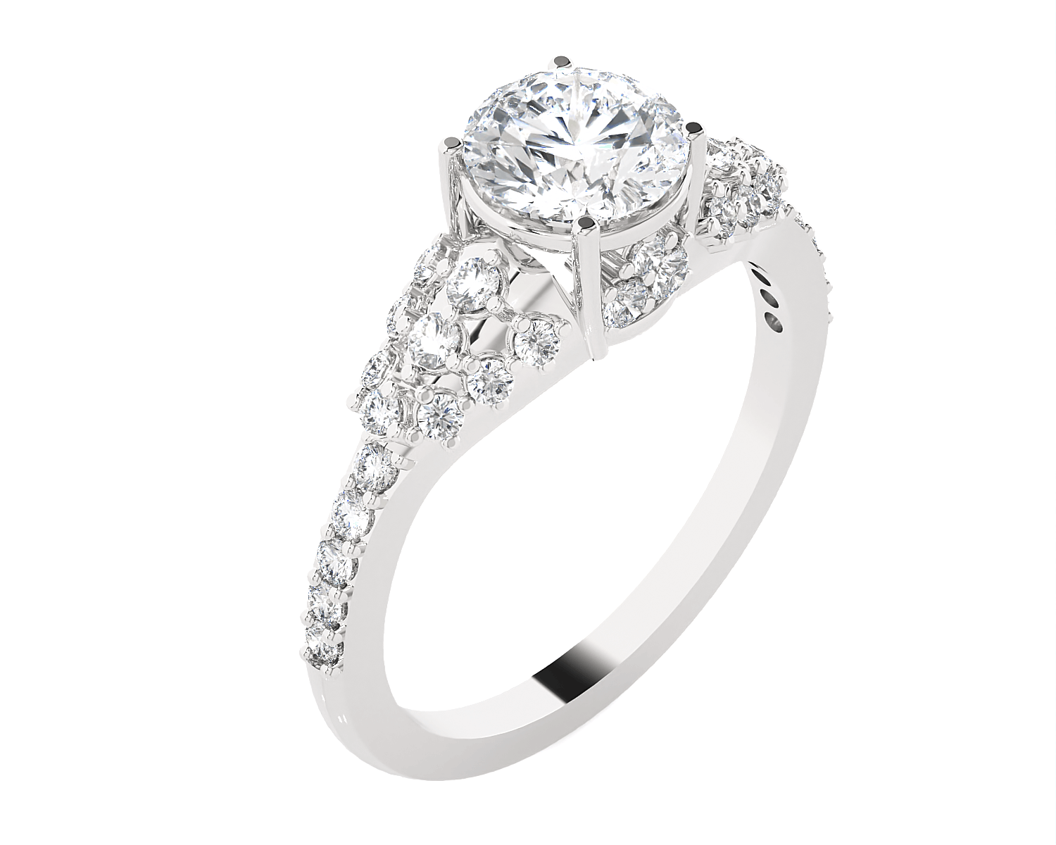 Round Lab Grown Diamond Side Stone Engagement Ring