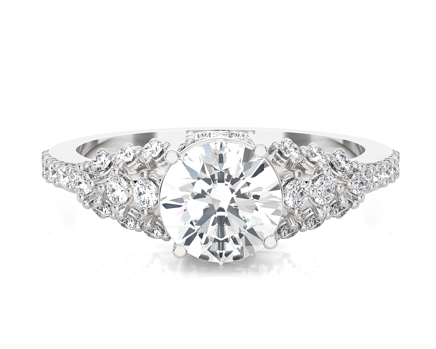Round Lab Grown Diamond Side Stone Engagement Ring
