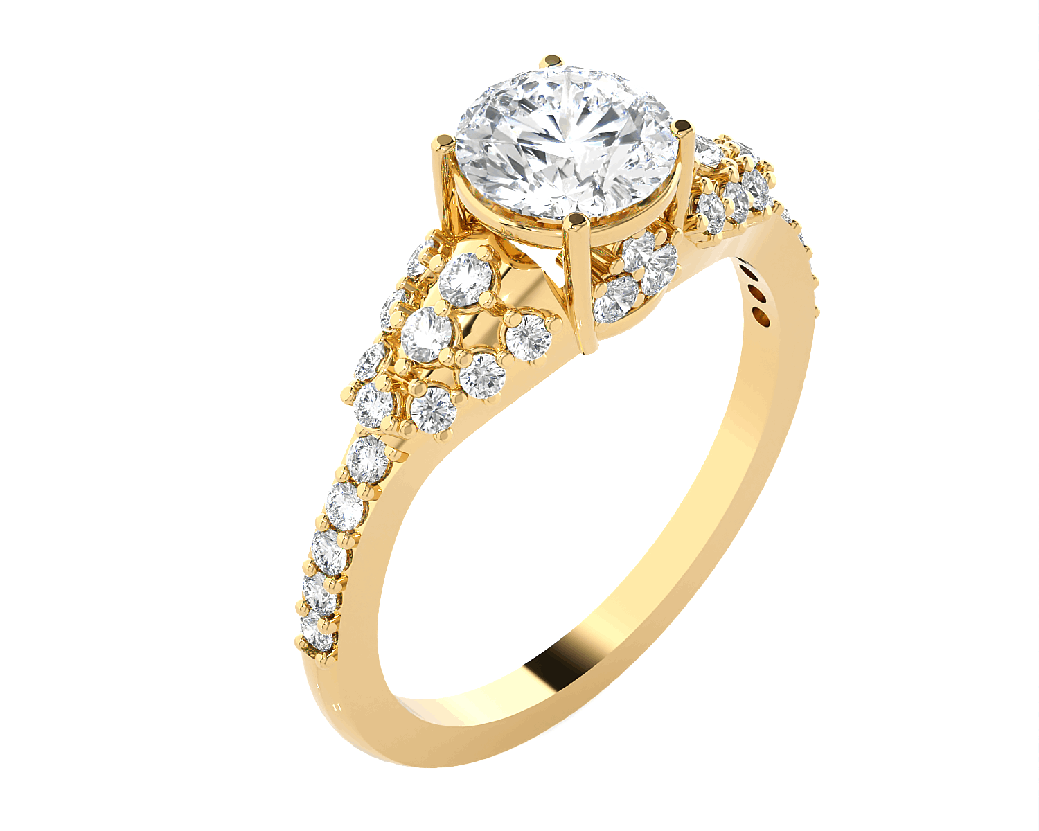 Round Lab Grown Diamond Side Stone Engagement Ring