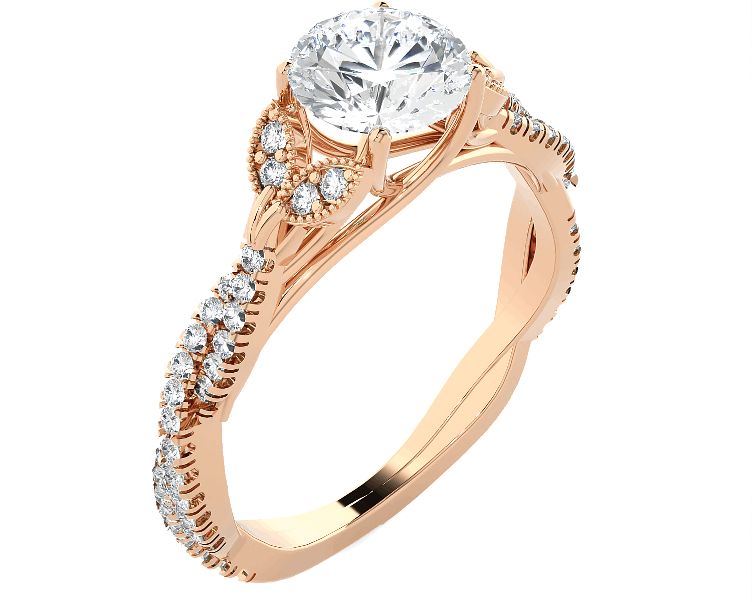 Round Lab Grown Diamond Side Stone Engagement Ring