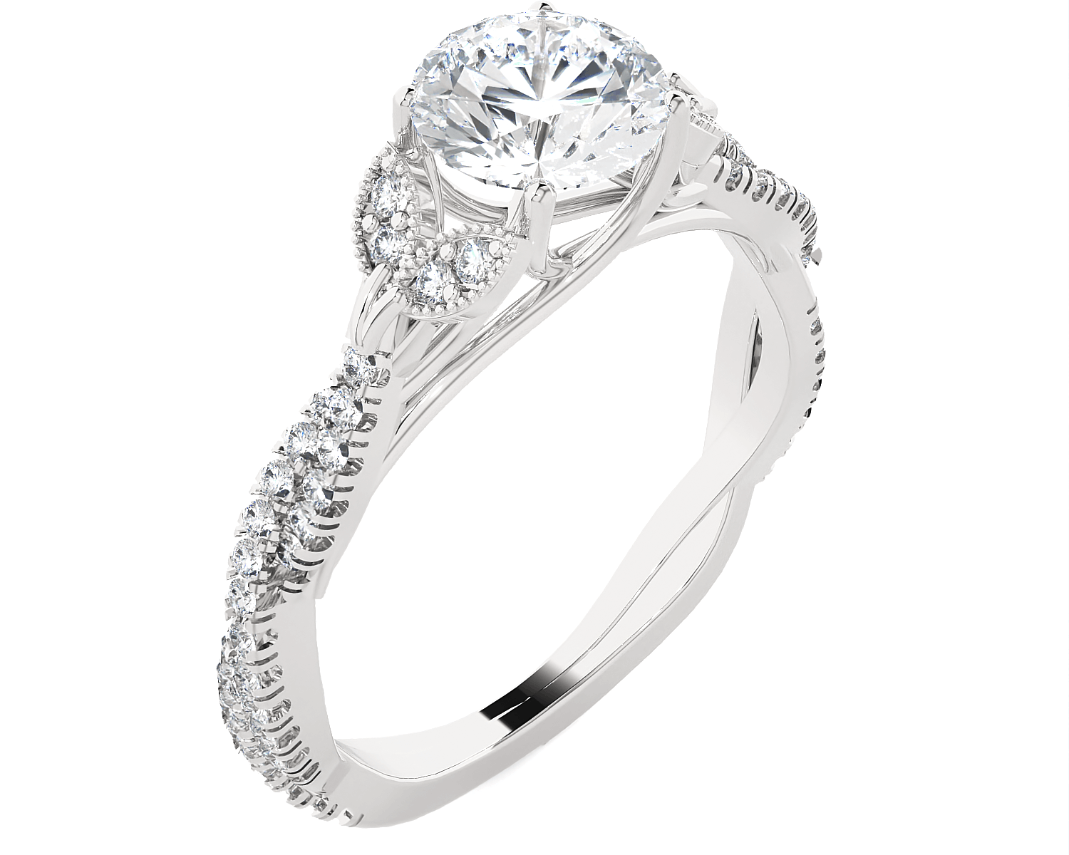 Round Lab Grown Diamond Side Stone Engagement Ring