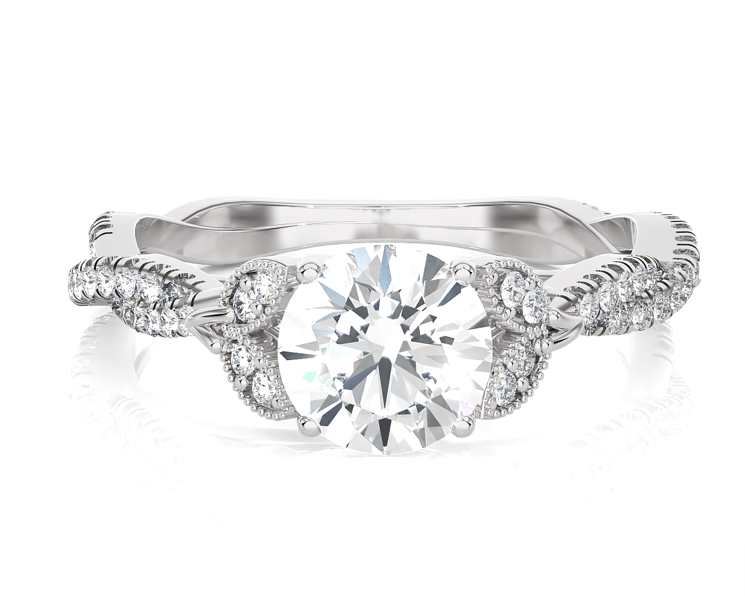Round Lab Grown Diamond Side Stone Engagement Ring