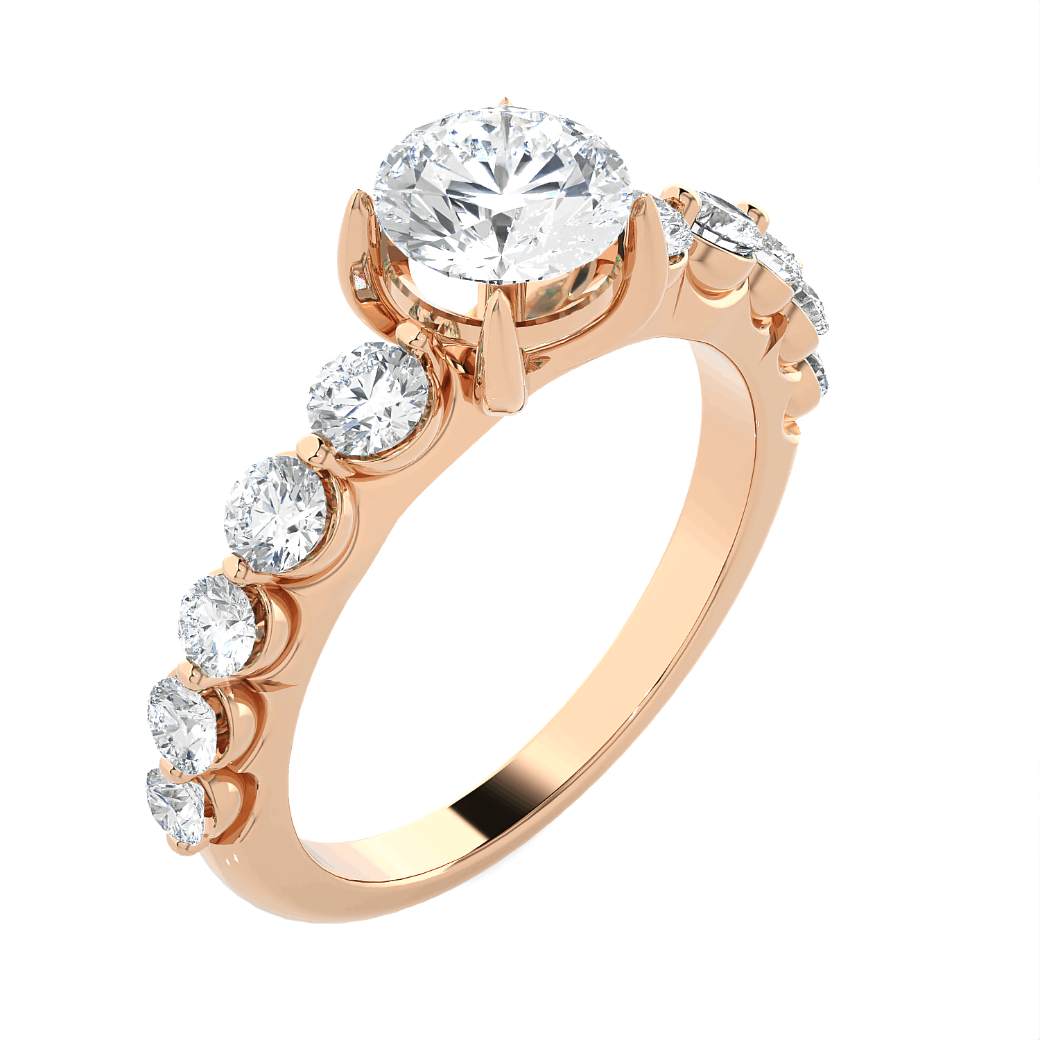 Round Lab Grown Diamond Side Stone Engagement Ring