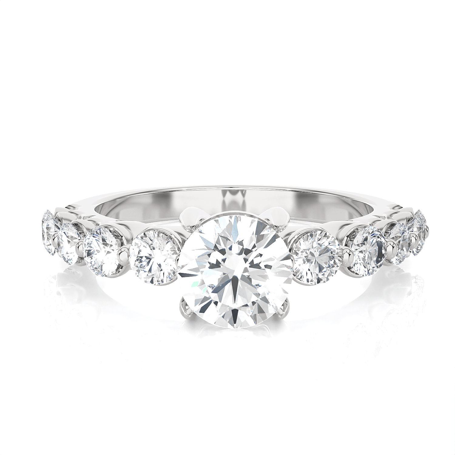 Round Lab Grown Diamond Side Stone Engagement Ring