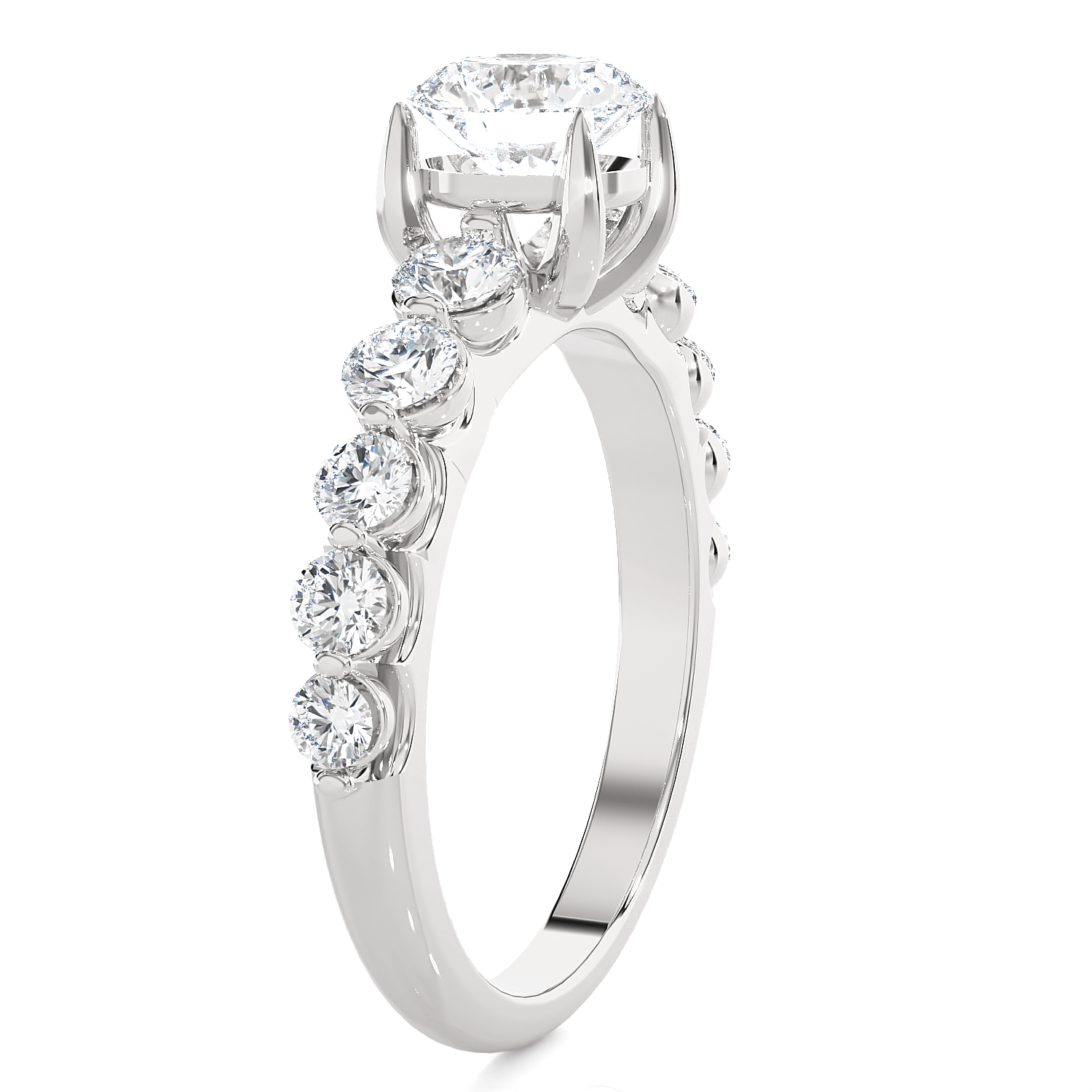 Round Lab Grown Diamond Side Stone Engagement Ring