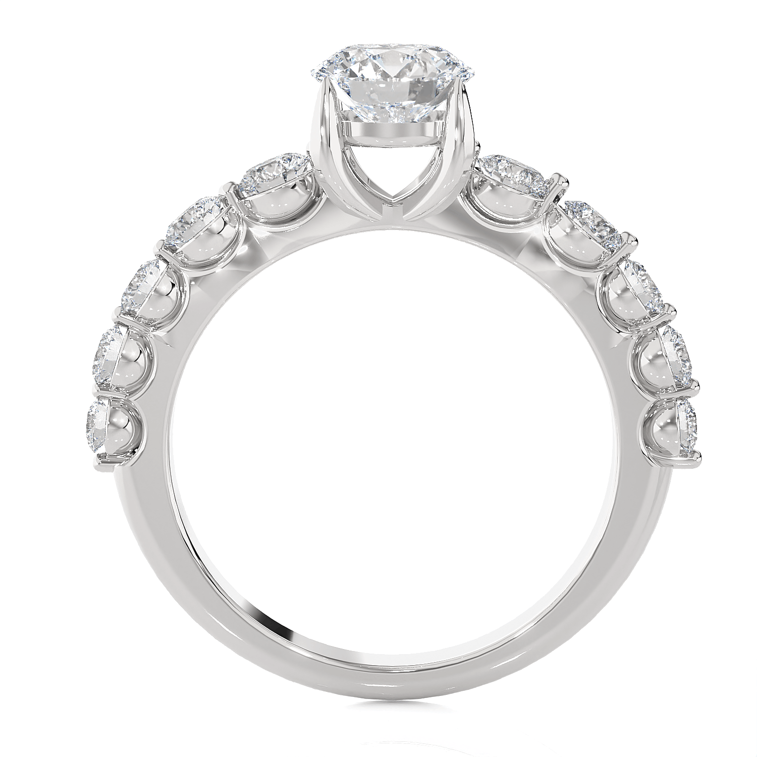 Round Lab Grown Diamond Side Stone Engagement Ring