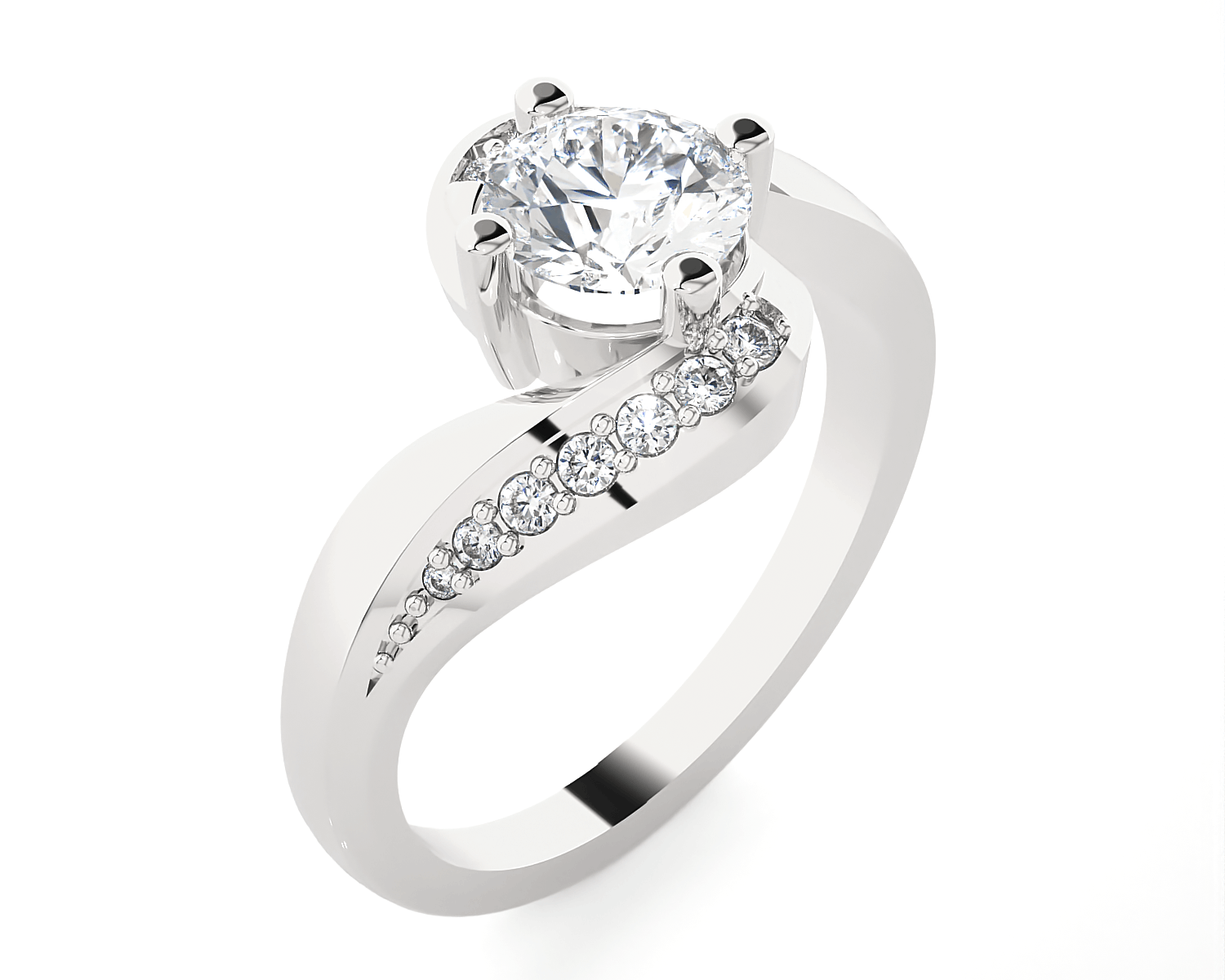 Round Lab Grown Diamond Side Stone Engagement Ring