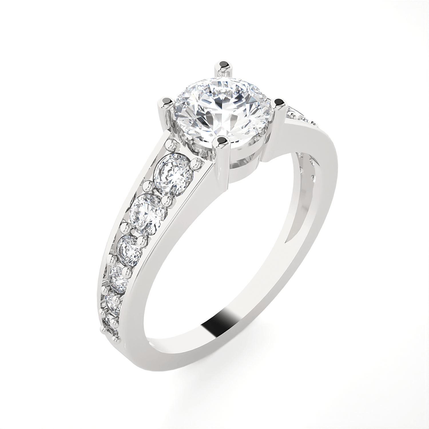 Round Lab Grown Diamond Side Stone Engagement Ring