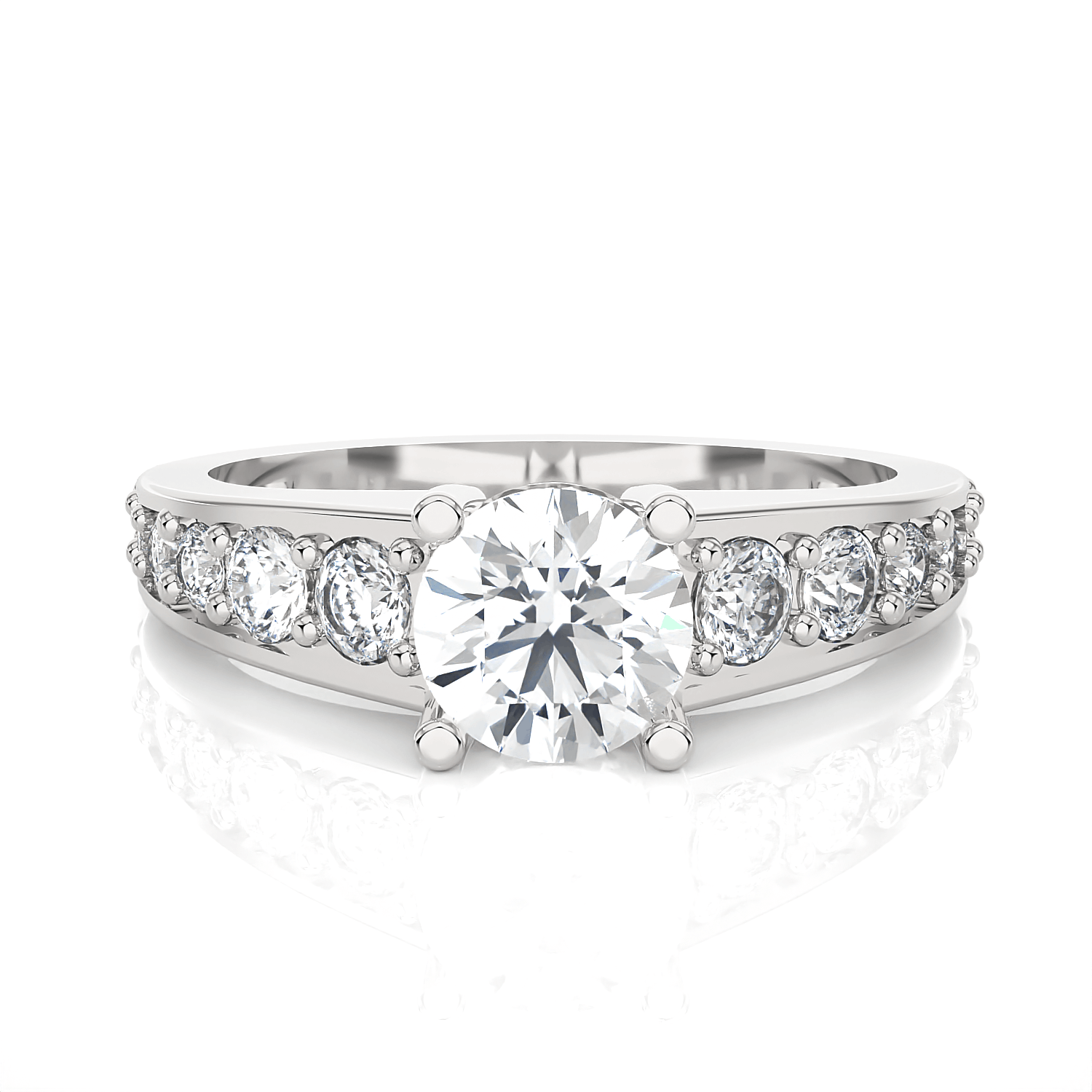 Round Lab Grown Diamond Side Stone Engagement Ring