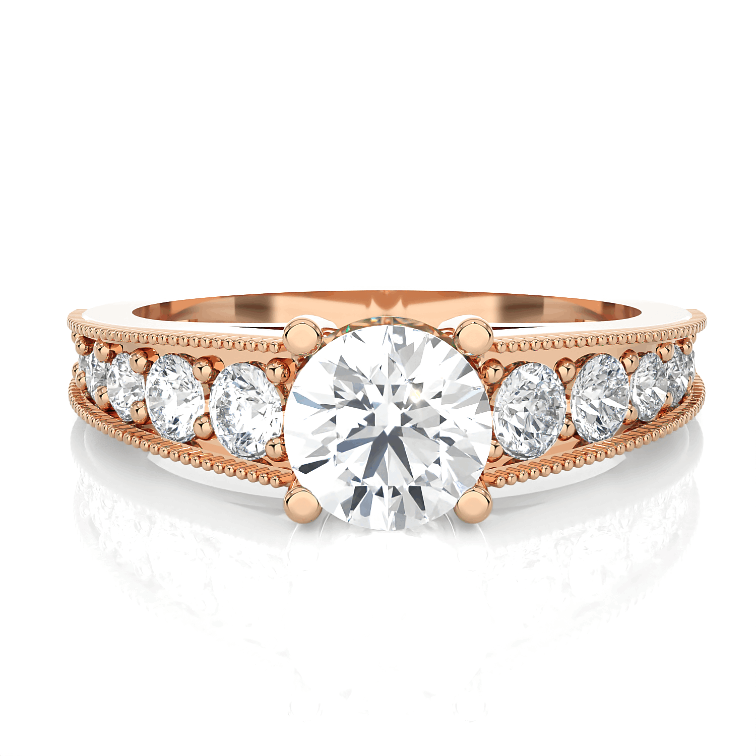 Round Lab Grown Diamond Side Stone Engagement Ring