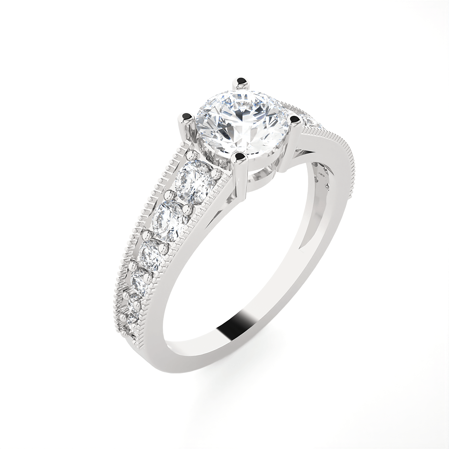 Round Lab Grown Diamond Side Stone Engagement Ring