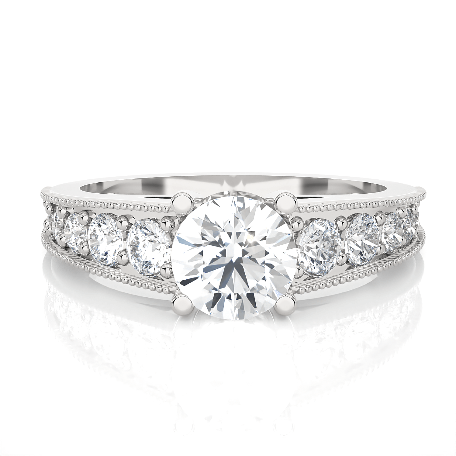 Round Lab Grown Diamond Side Stone Engagement Ring