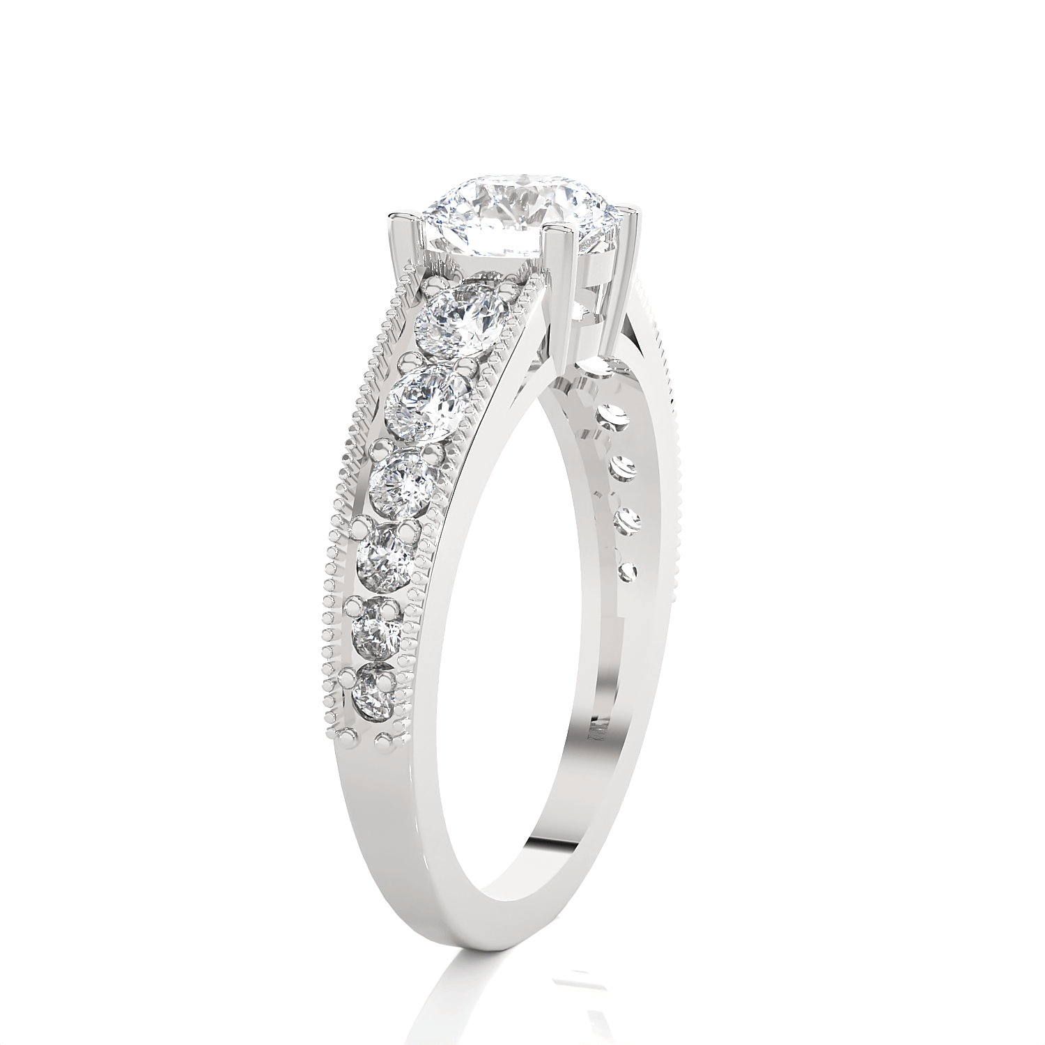 Round Lab Grown Diamond Side Stone Engagement Ring