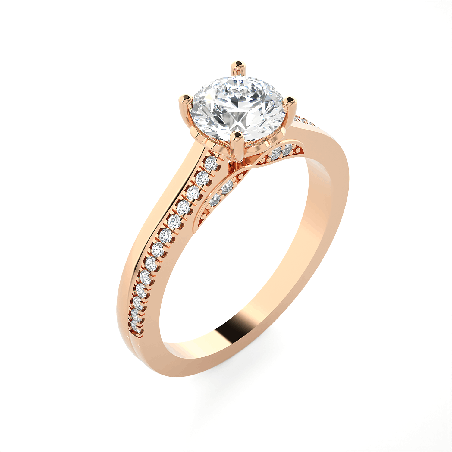 Round Lab Grown Diamond Side Stone Engagement Ring