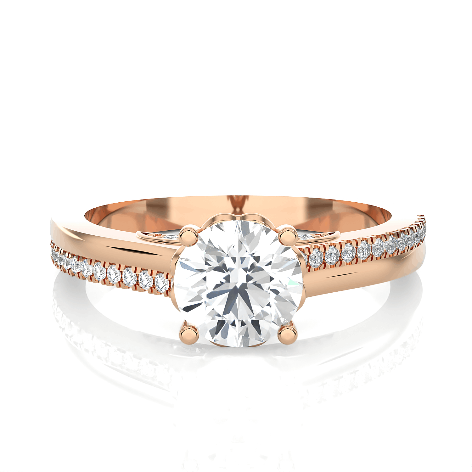 Round Lab Grown Diamond Side Stone Engagement Ring