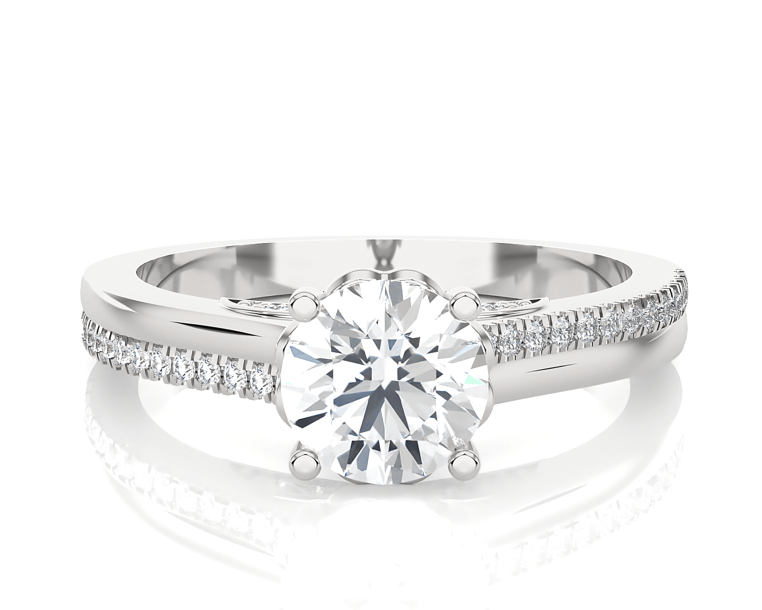 Round Lab Grown Diamond Side Stone Engagement Ring