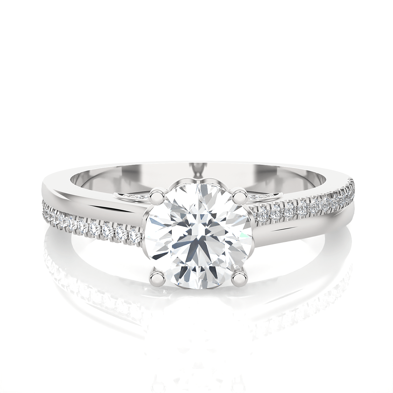 Round Lab Grown Diamond Side Stone Engagement Ring