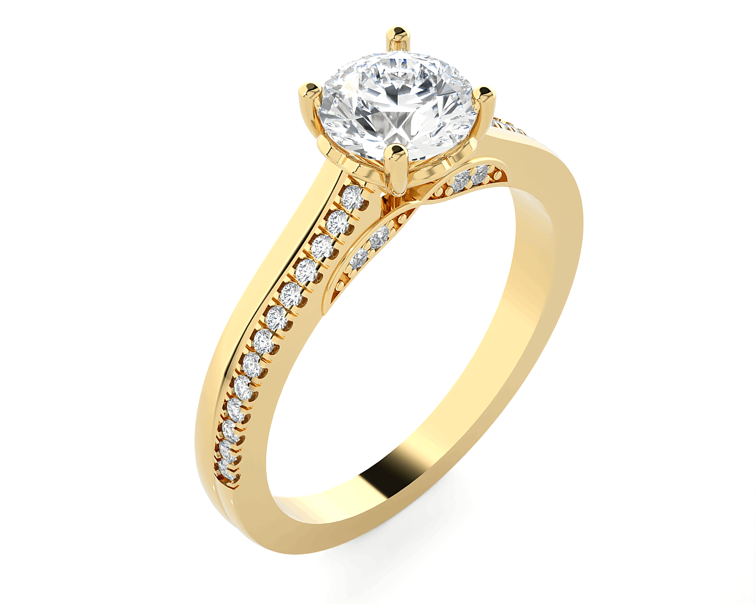 Round Lab Grown Diamond Side Stone Engagement Ring