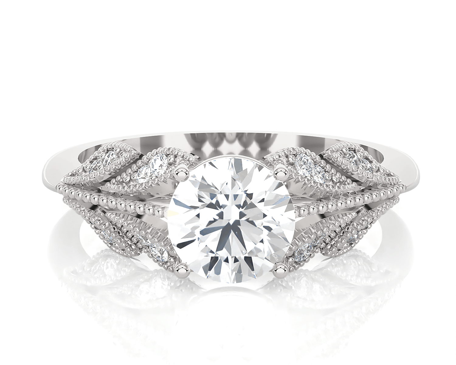 Round Lab Grown Diamond Side Stone Engagement Ring