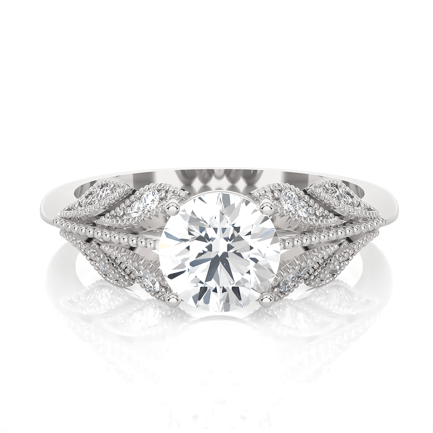 Round Lab Grown Diamond Side Stone Engagement Ring