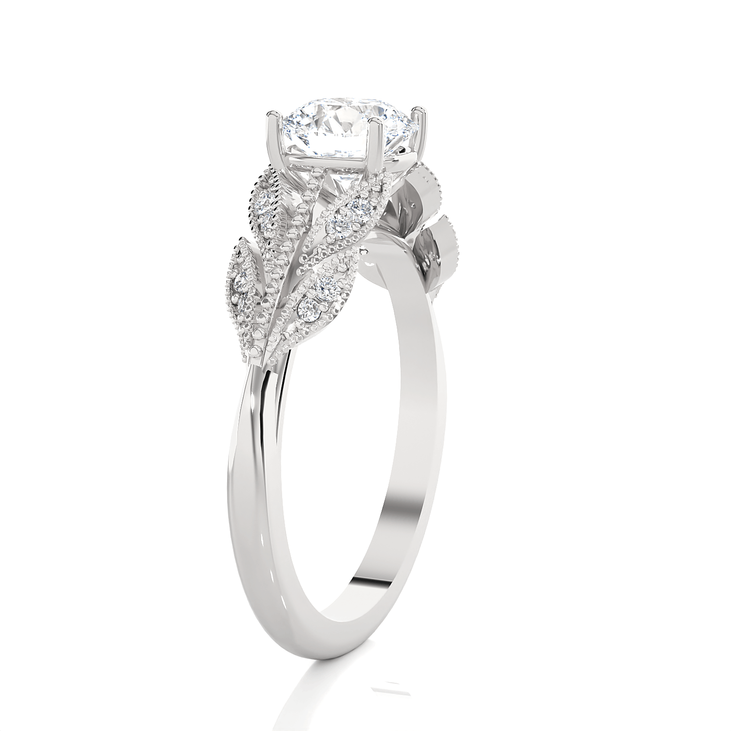 Round Lab Grown Diamond Side Stone Engagement Ring