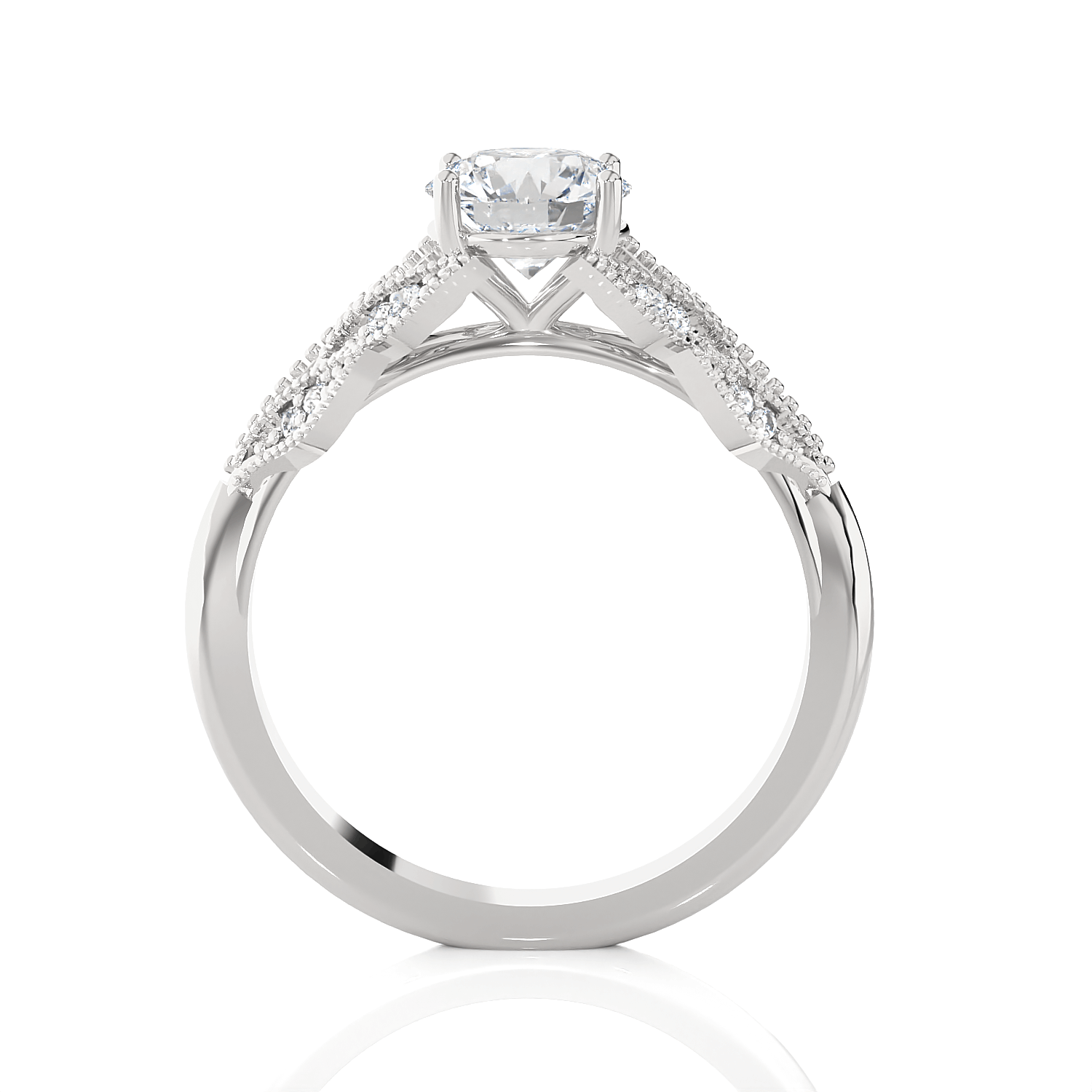 Round Lab Grown Diamond Side Stone Engagement Ring
