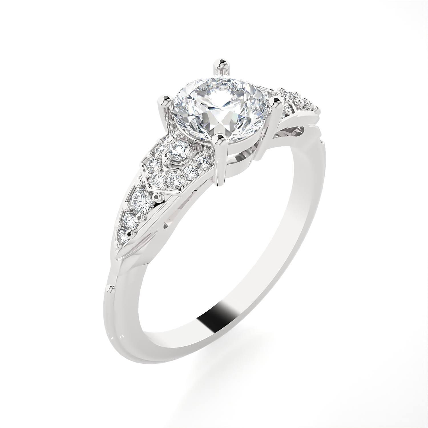 Round Lab Grown Diamond Side Stone Engagement Ring