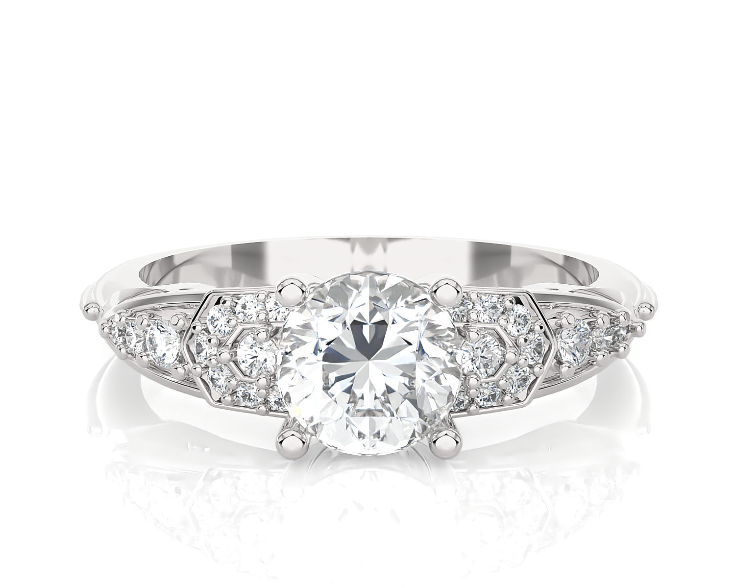 Round Lab Grown Diamond Side Stone Engagement Ring