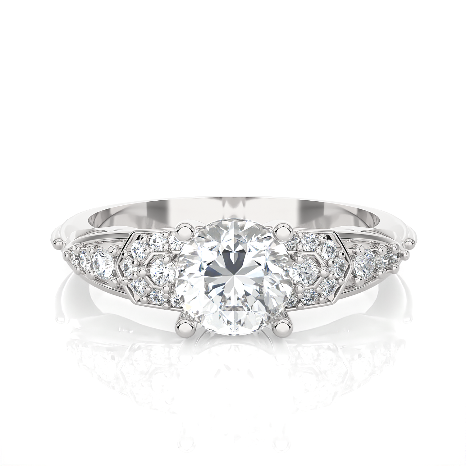 Round Lab Grown Diamond Side Stone Engagement Ring
